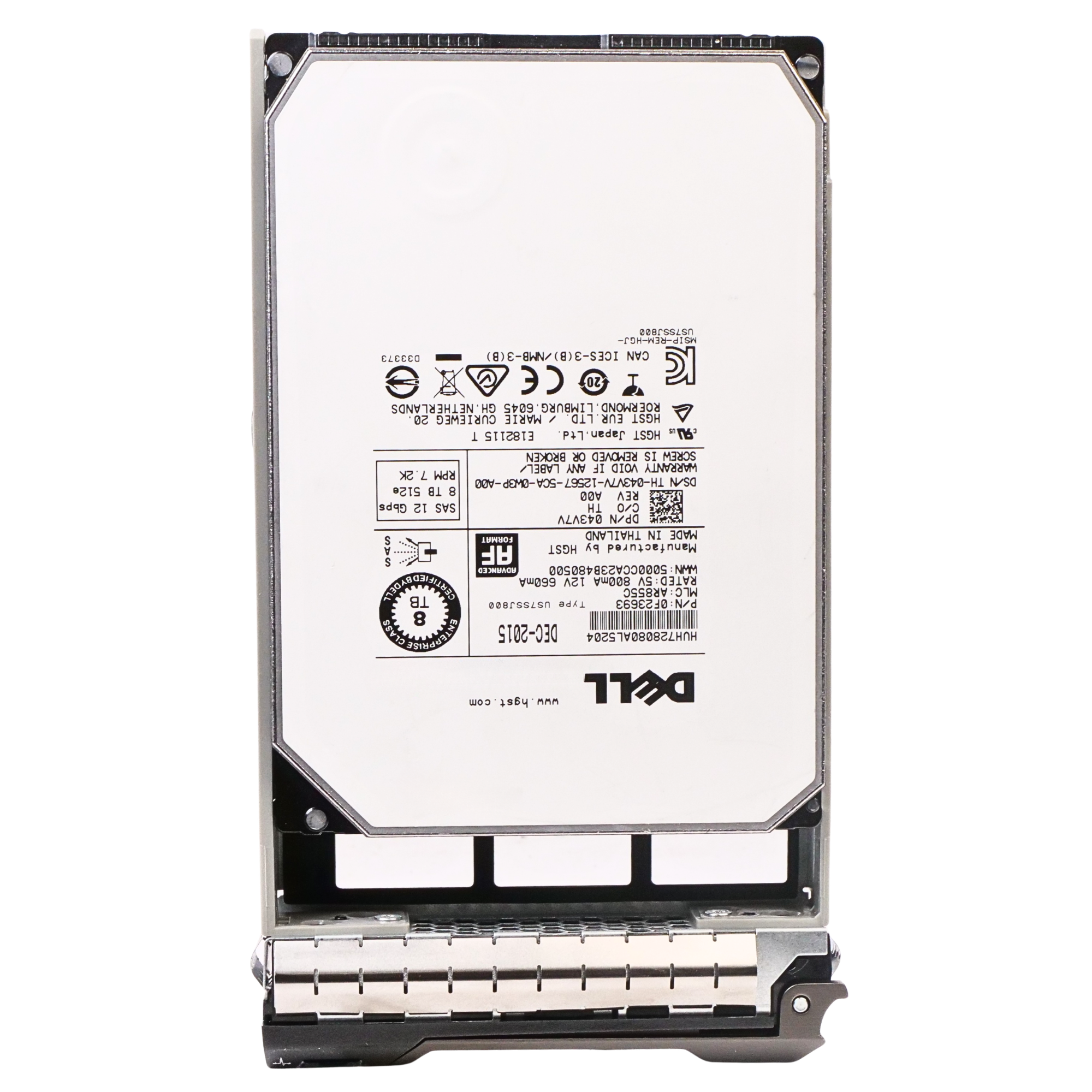 Dell G13 043V7V 8TB 7.2K RPM SAS 12Gb/s 512e 128 MB 3.5in Refurbished HDD