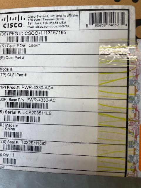 Cisco PWR-4330-AC= AC Power Supply for Cisco ISR 4330. Note: You get what you see. Power Supply Unit ONLY