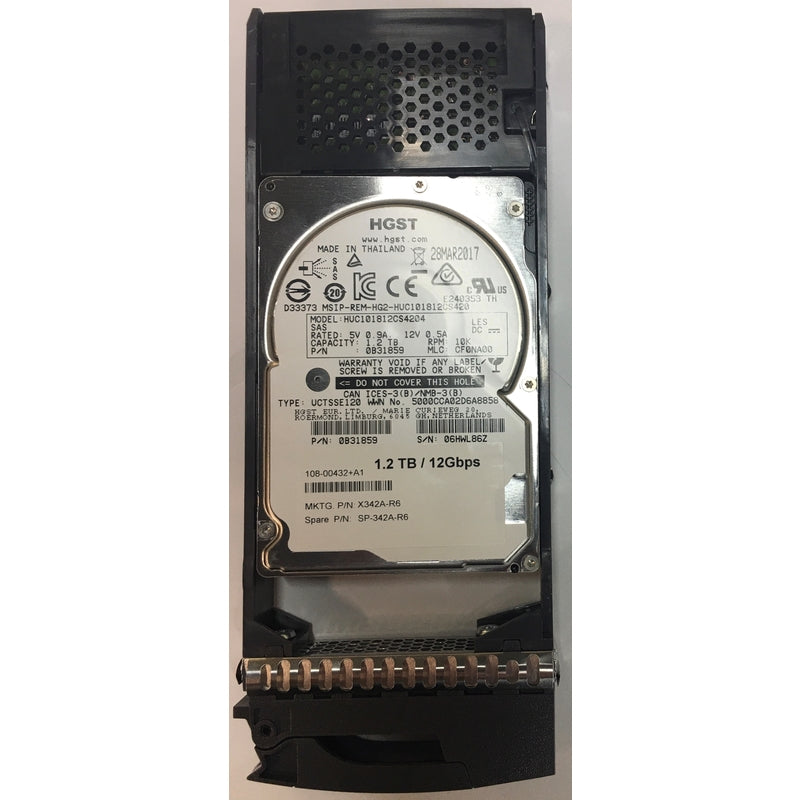 X342A-R6 – NetApp 1.2TB 10K RPM SAS 2.5″ HDD for DS2246 24 bay enclosure, DS224C 24 bay enclosure, FAS2750, FAS2650