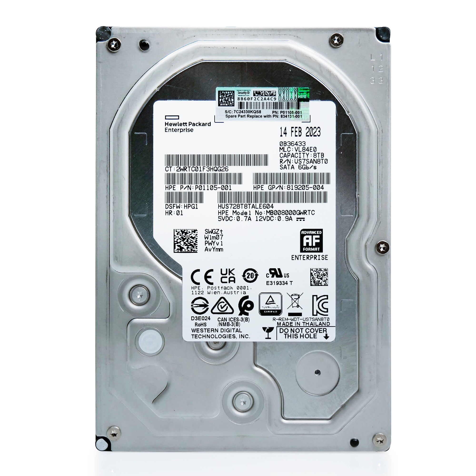 Western Digital/HP Ultrastar DC HC320 HUS728T8TALE604 8TB 7.2K RPM SATA 6Gb/s 512e 3.5in Refurbished HDD