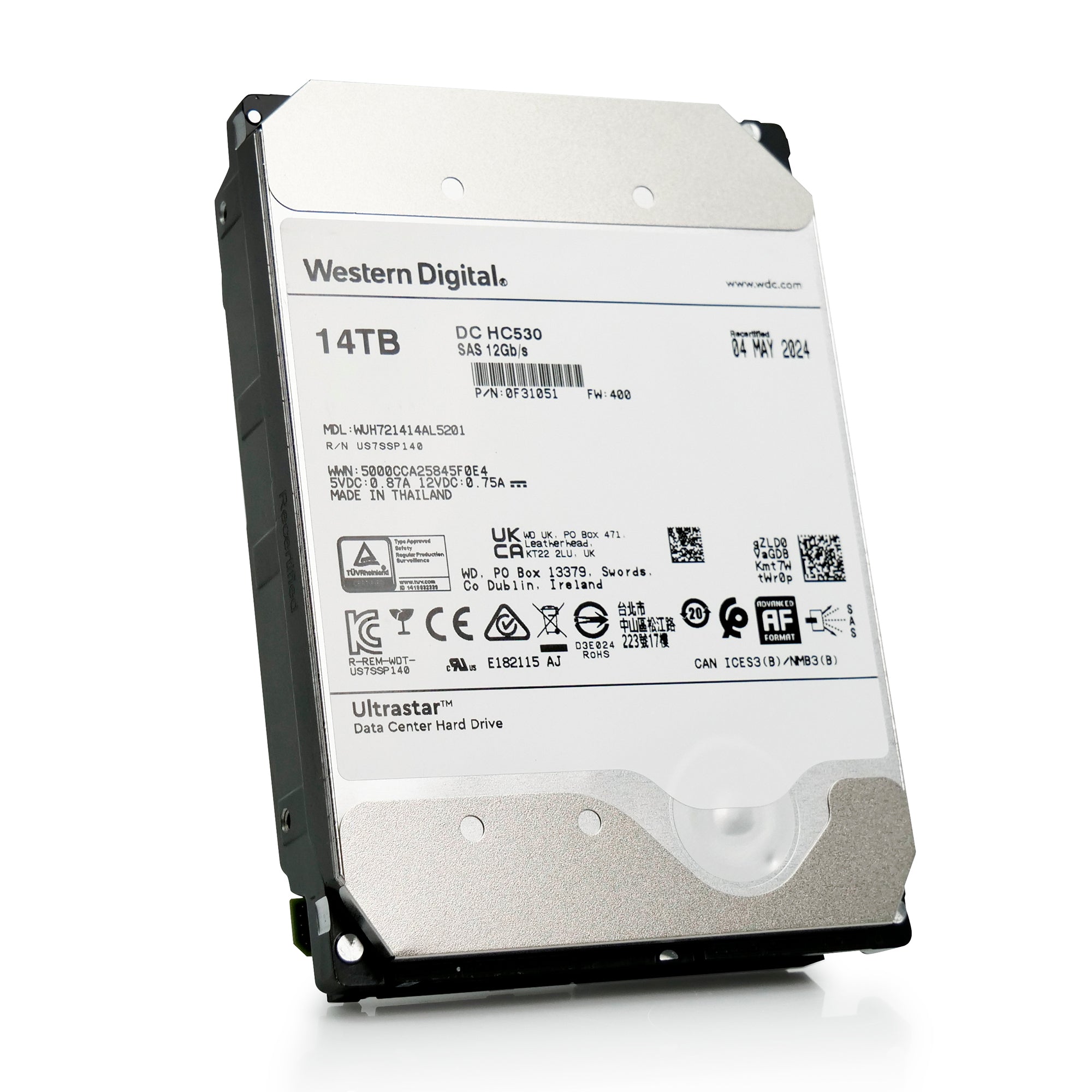 Western Digital Ultrastar DC HC530 WUH721414AL5201 14TB 7.2K RPM SAS 12Gb/s 512e 3.5in Recertified Hard Drive