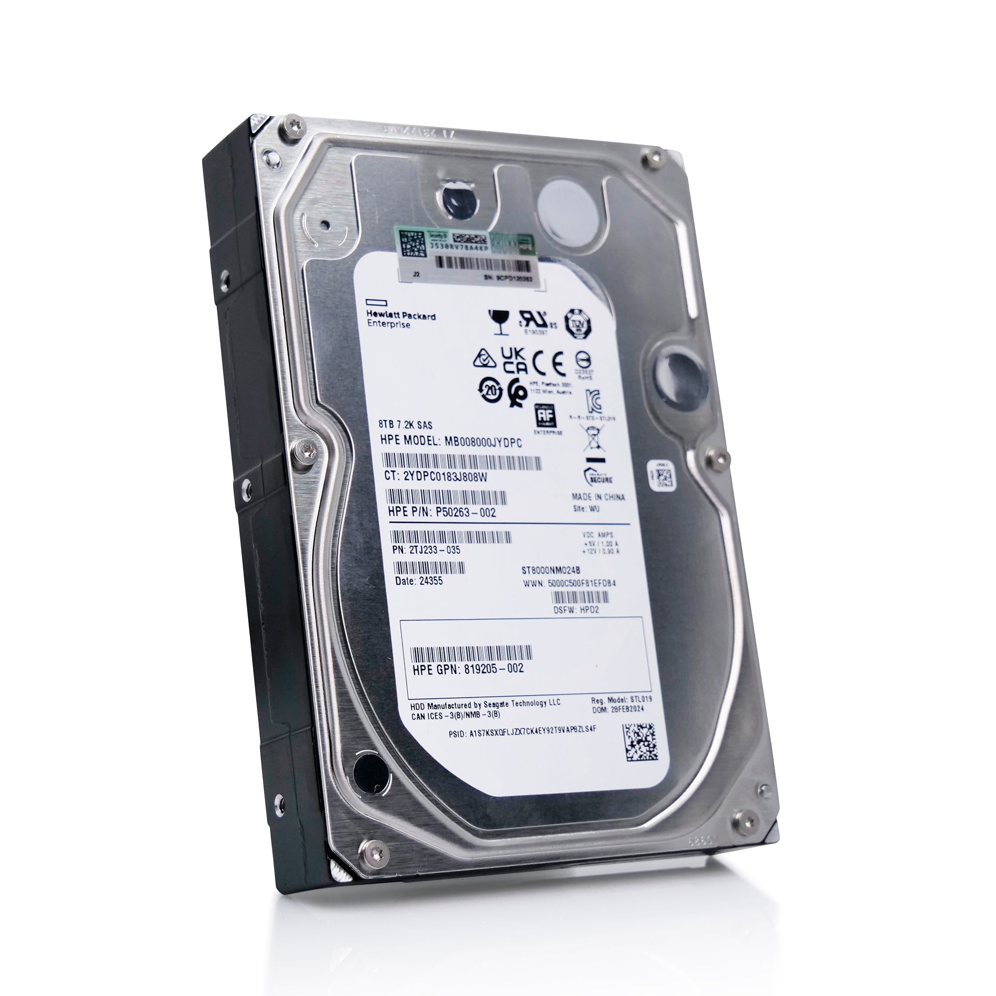 HP/Seagate 7E10 ST8000NM024B 8TB 7.2K RPM SAS 12Gb/s 512e 3.5in Refurbished HDD