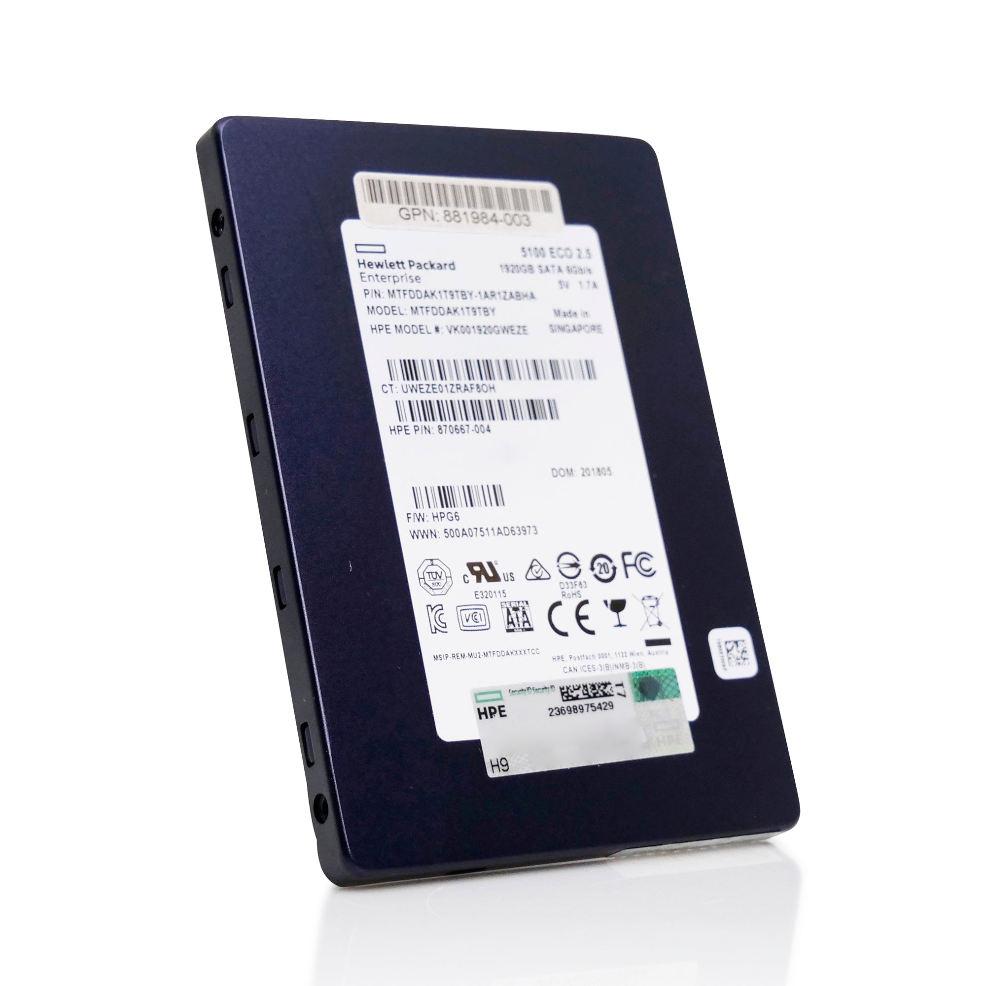 HP MTFDDAK1T9TBY 1.92TB SATA 6Gb/s 3D TLC 2.5in Refurbished SSD