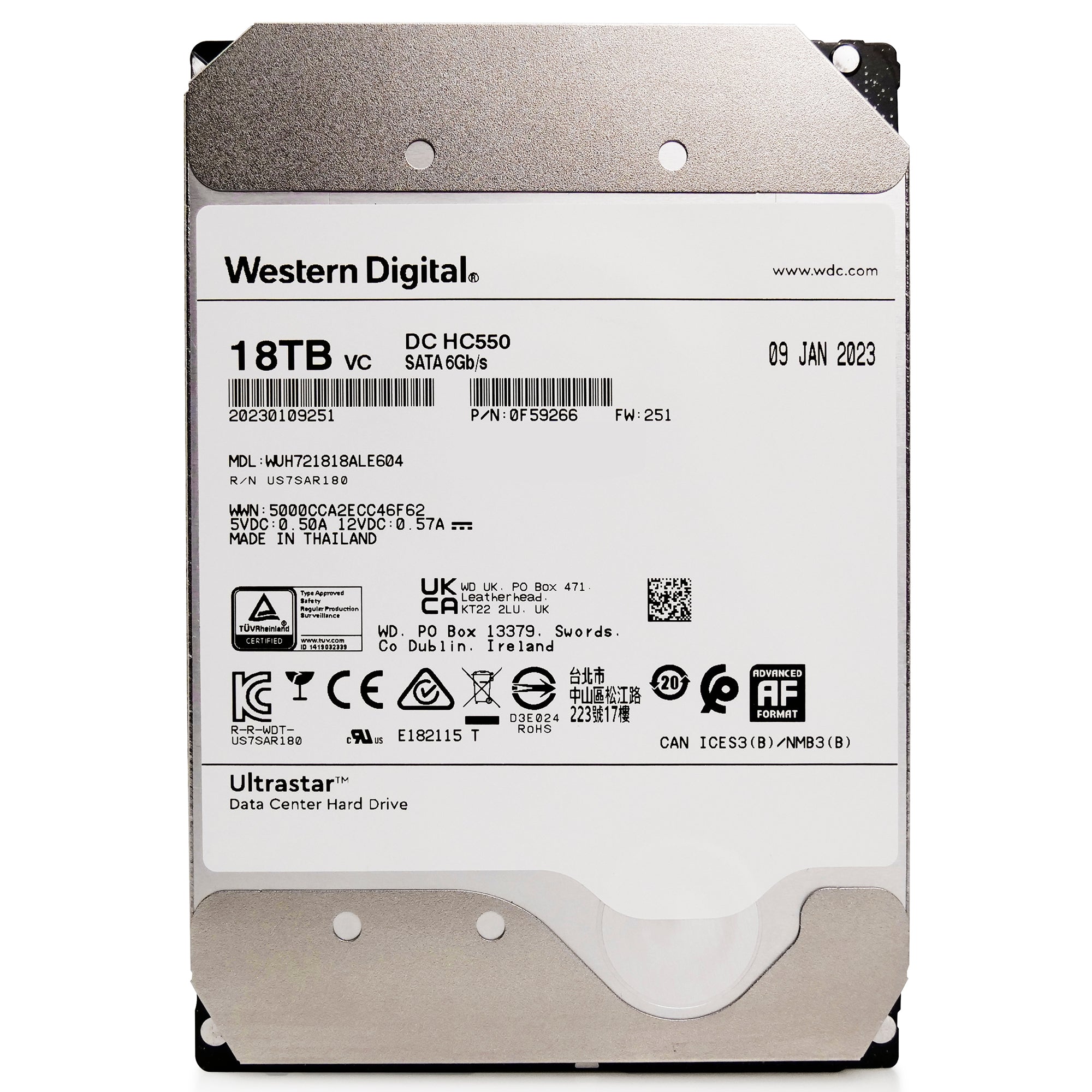 Western Digital Ultrastar DC HC550 WUH721818ALE604 0F59266 18TB 7.2K RPM SATA 6Gb/s 512e 3.5in Hard Drive