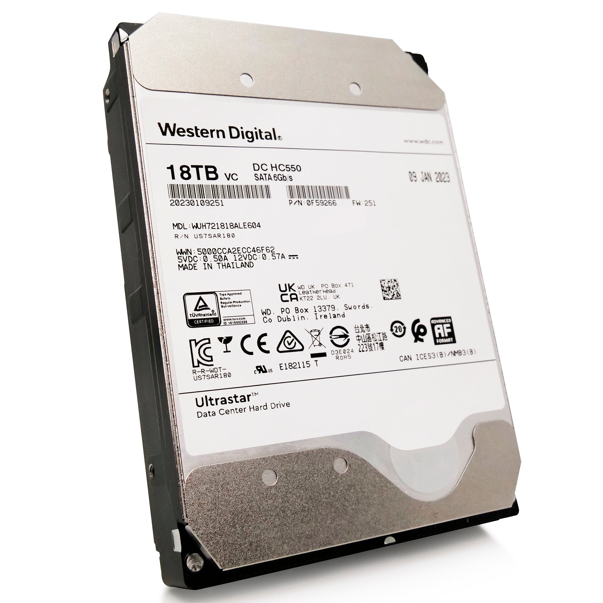 Western Digital Ultrastar DC HC550 WUH721818ALE604 0F59266 18TB 7.2K RPM SATA 6Gb/s 512e 3.5in Hard Drive