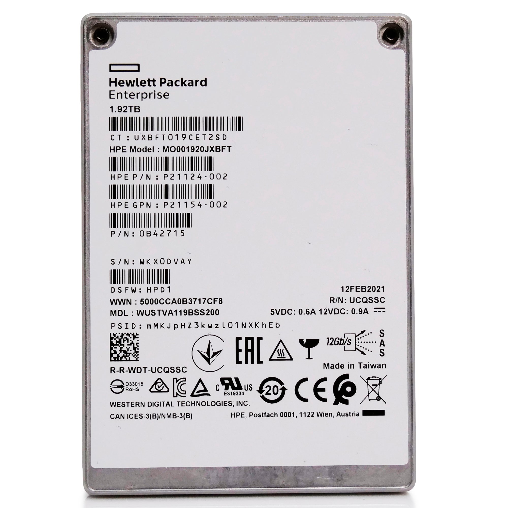 Western Digital/HP Ultrastar DC SS540 WUSTVA119BSS200 1.92TB 1DWPD SAS 12Gb/s 3D TLC 2.5in Refurbished SSD