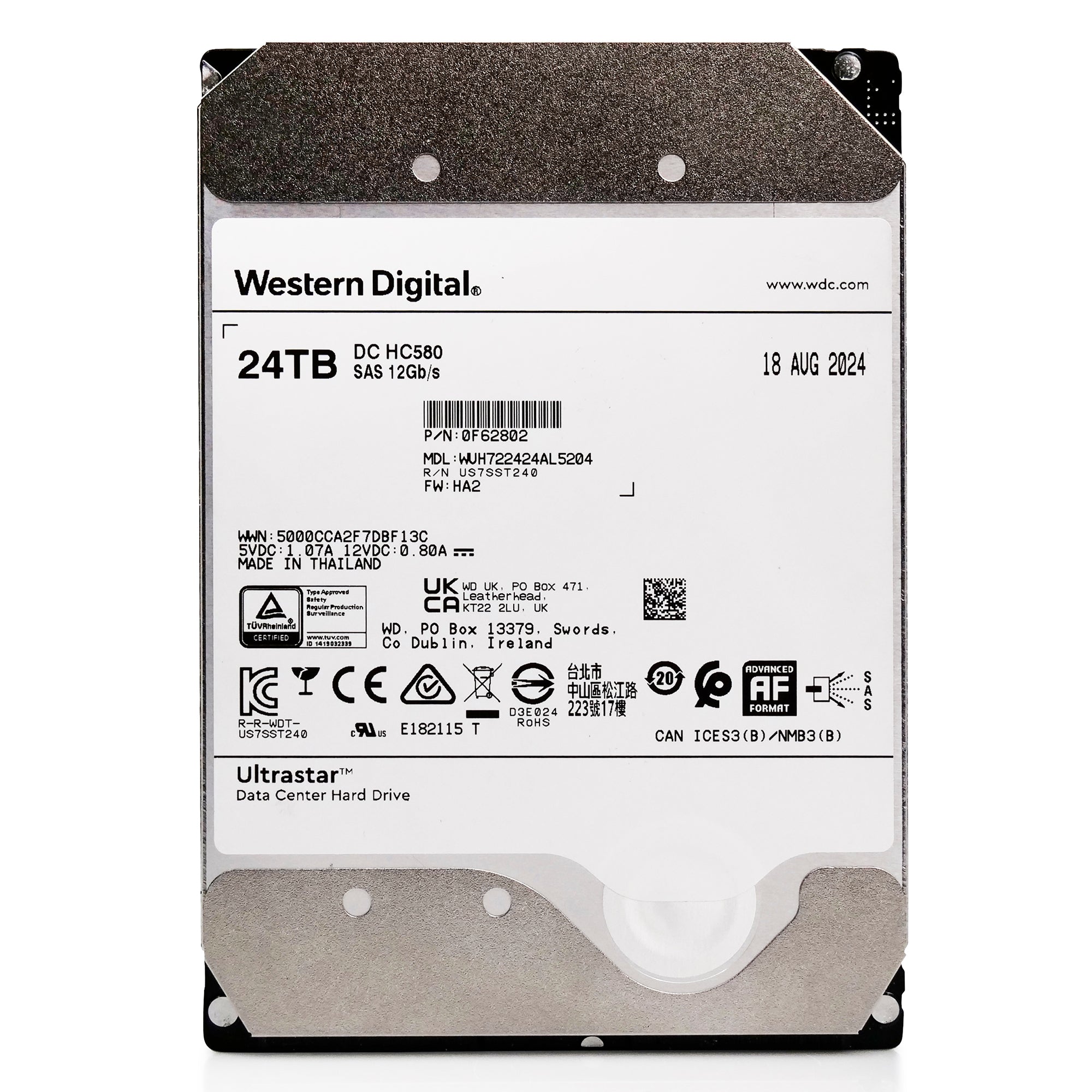 Western Digital Ultrastar DC HC580 WUH722424AL5204 0F62802 24TB 7.2K RPM SAS 12Gb/s 512e 3.5in Hard Drive