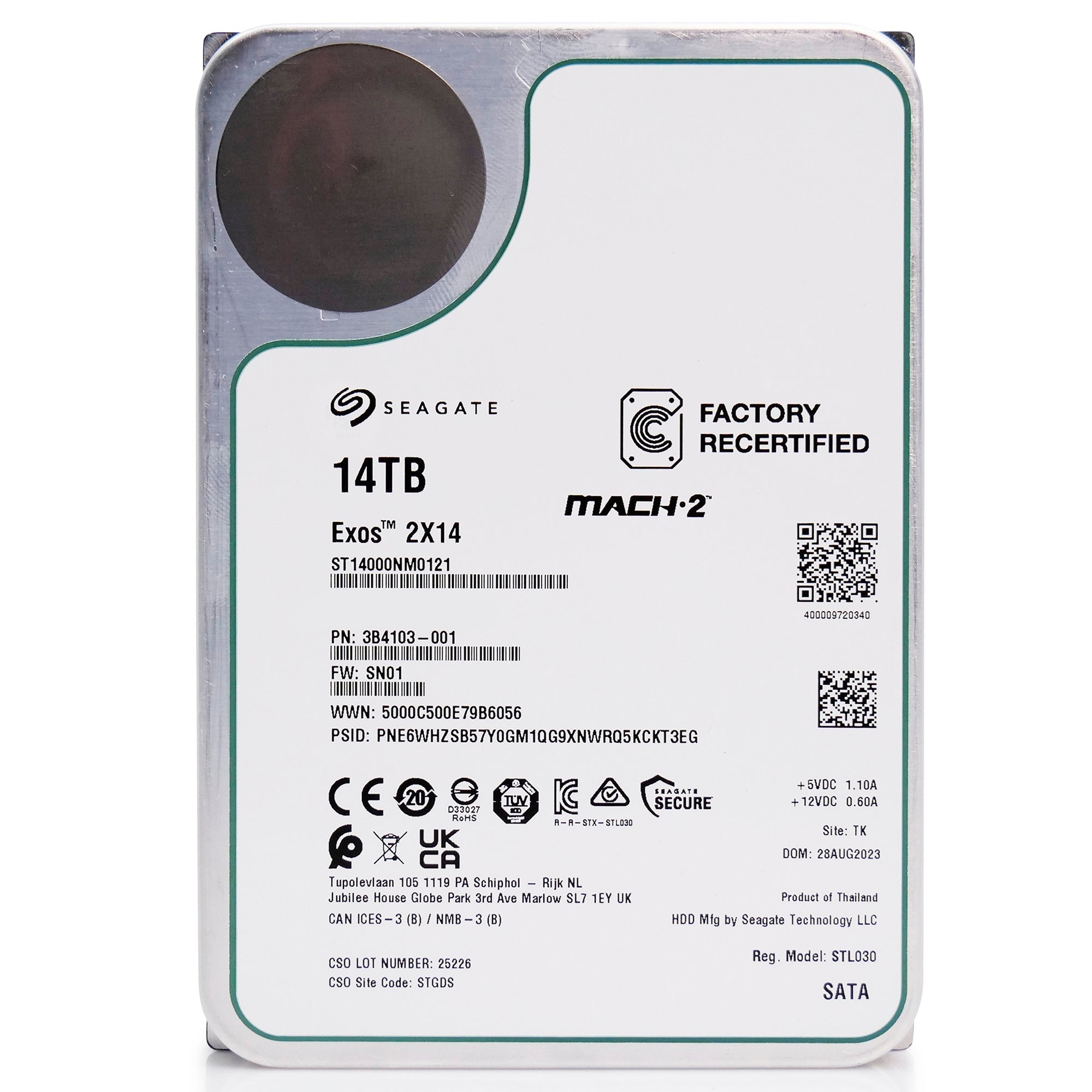 Seagate Exos 2X14 ST14000NM0121 14TB 7.2K RPM SATA 6Gb/s 512e 3.5in Recertified Hard Drive