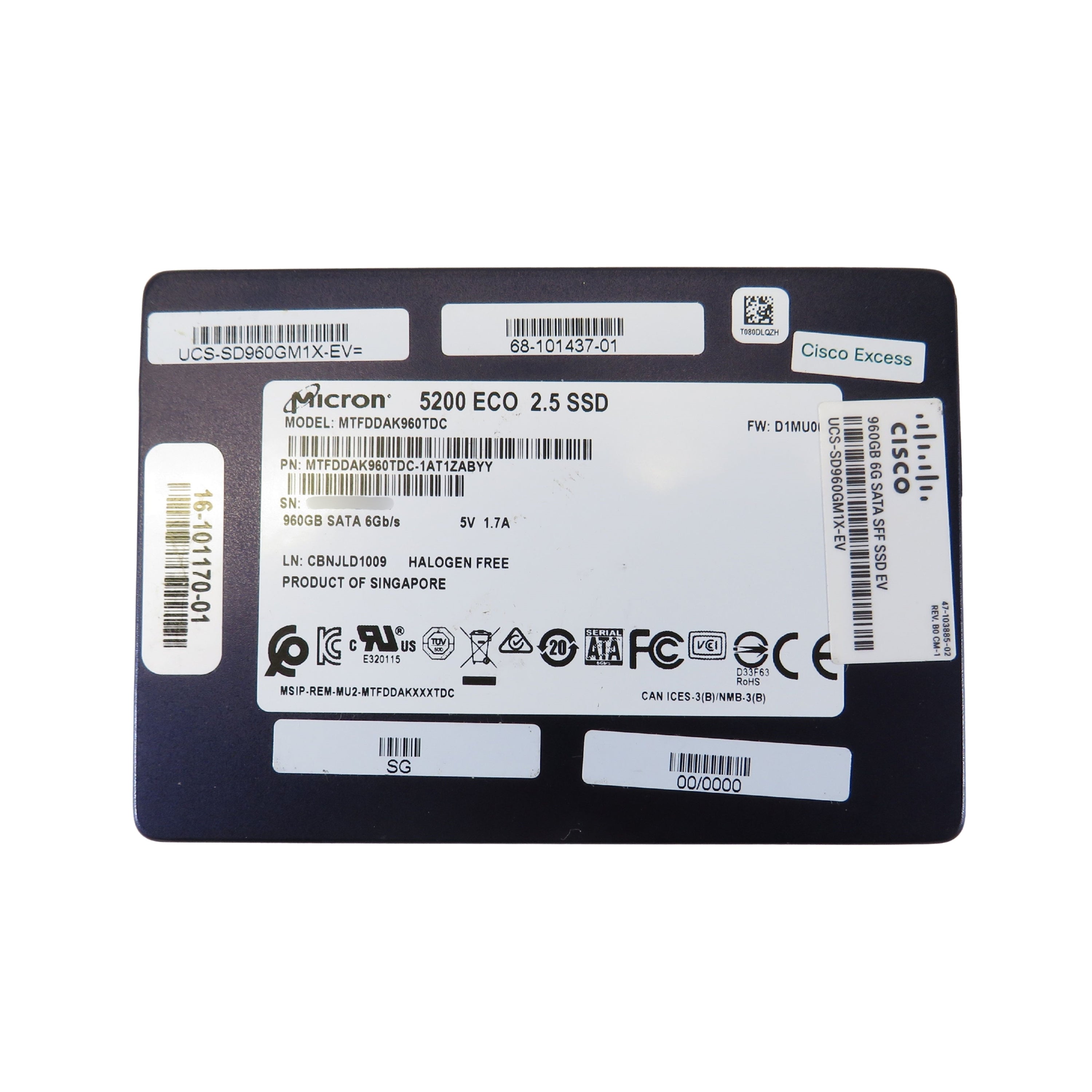 Cisco UCS-SD960GM1X-EV 960GB 2.5" SATA 6Gbps Solid State Drive (Refurbished)