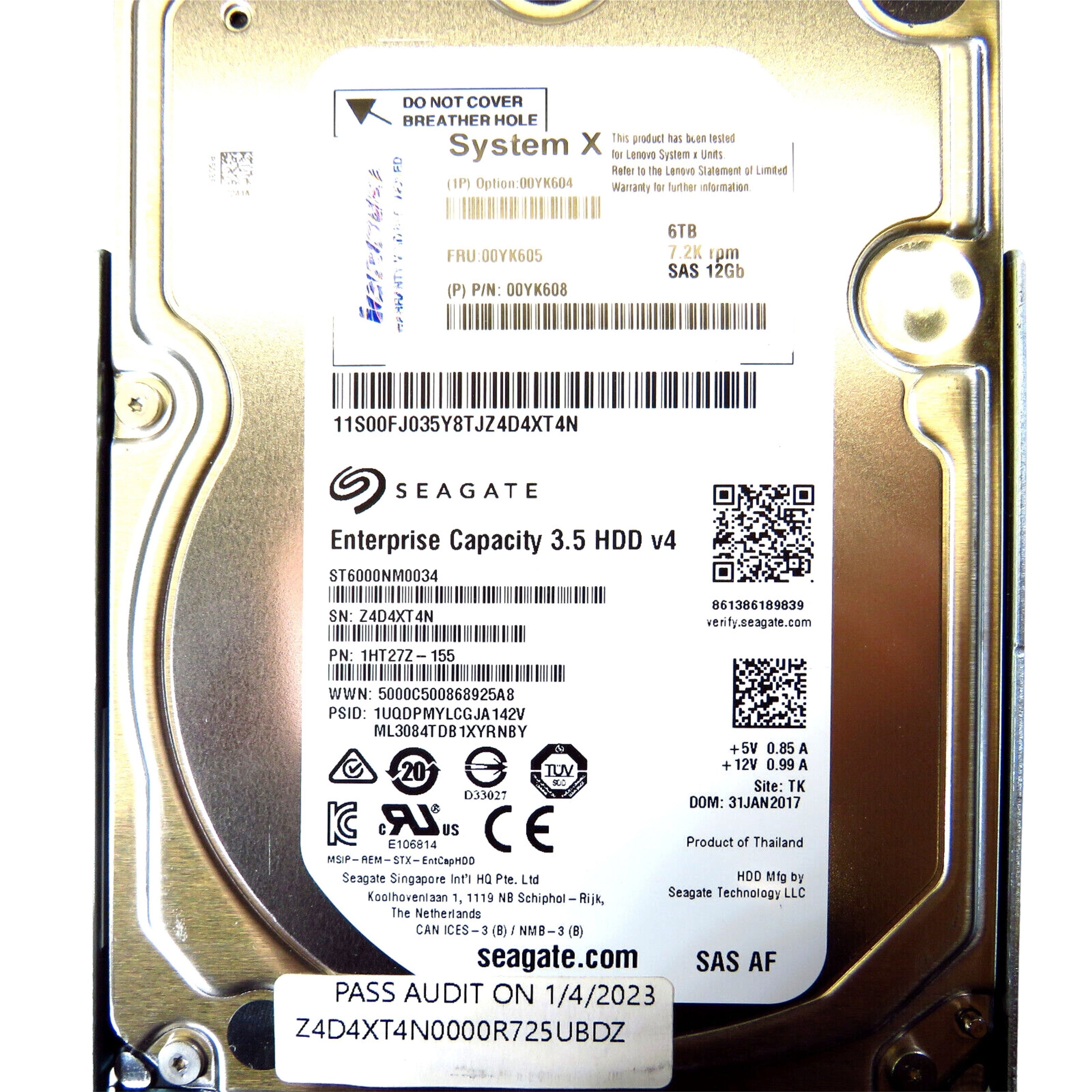 Lenovo 00YK605 3.5" 6TB 7200RPM SAS 12Gb/s Hard Disk Drive (HDD), Silver (Refurbished)