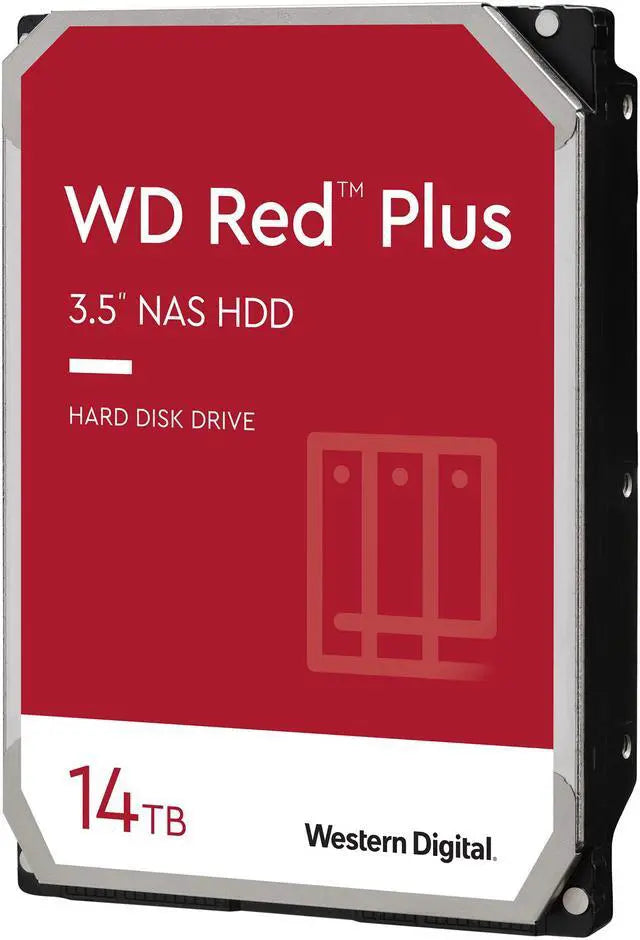 WD Red Plus 14TB NAS Hard Disk Drive - 5400 RPM Class SATA 6Gb/s, CMR, 512MB Cache, 3.5 Inch - WD140EFFX