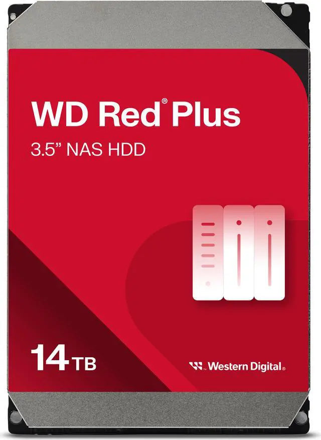 WD Red Plus 14TB NAS Hard Disk Drive - 7200 RPM Class SATA 6Gb/s, CMR, 512MB Cache, 3.5 Inch - WD140EFGX
