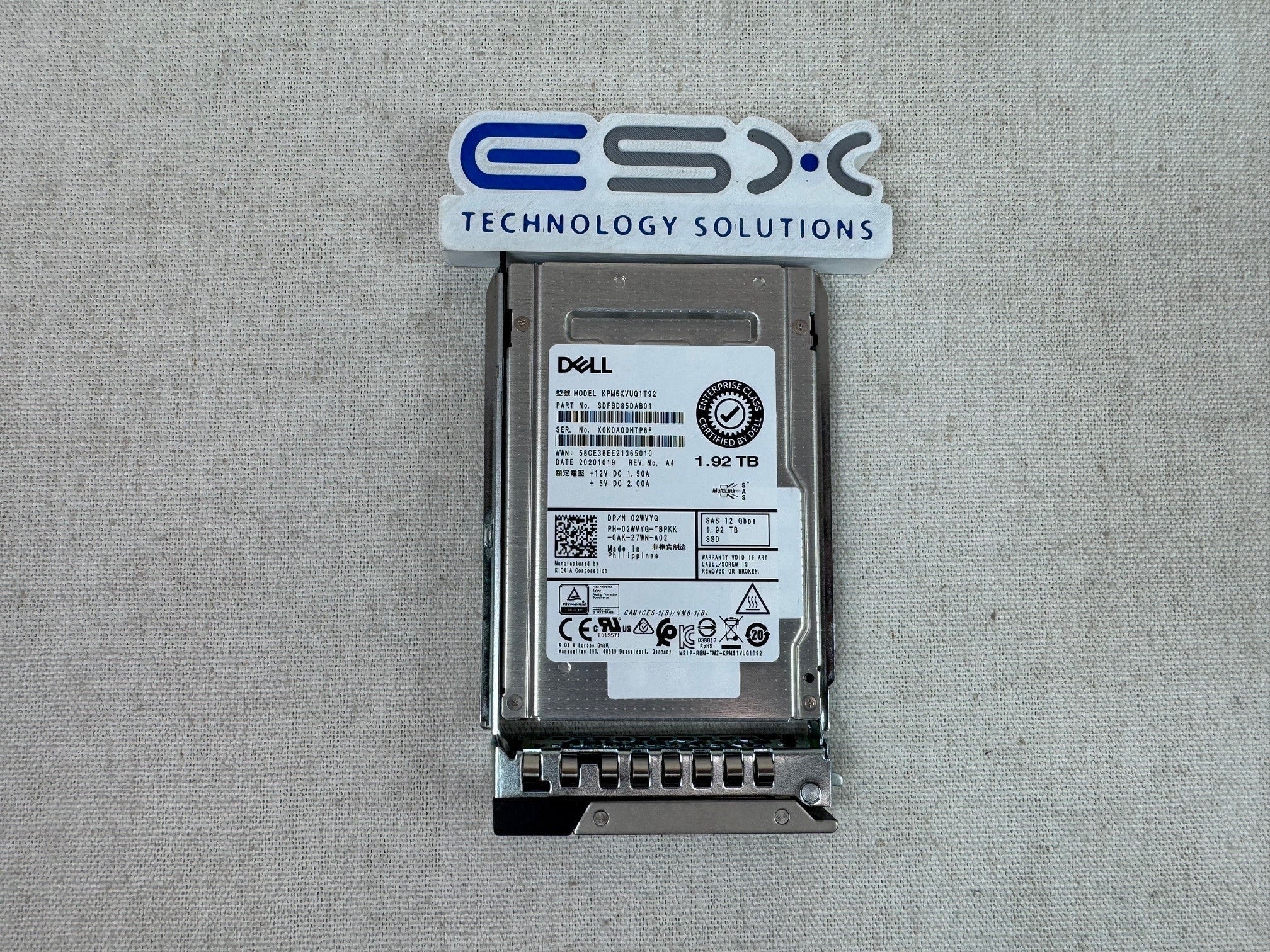 Dell 2WVYG 1.92TB 12Gb/s 2.5" SAS Mix Use SSD KPM5XVUG1T92 w/ 14G Tray