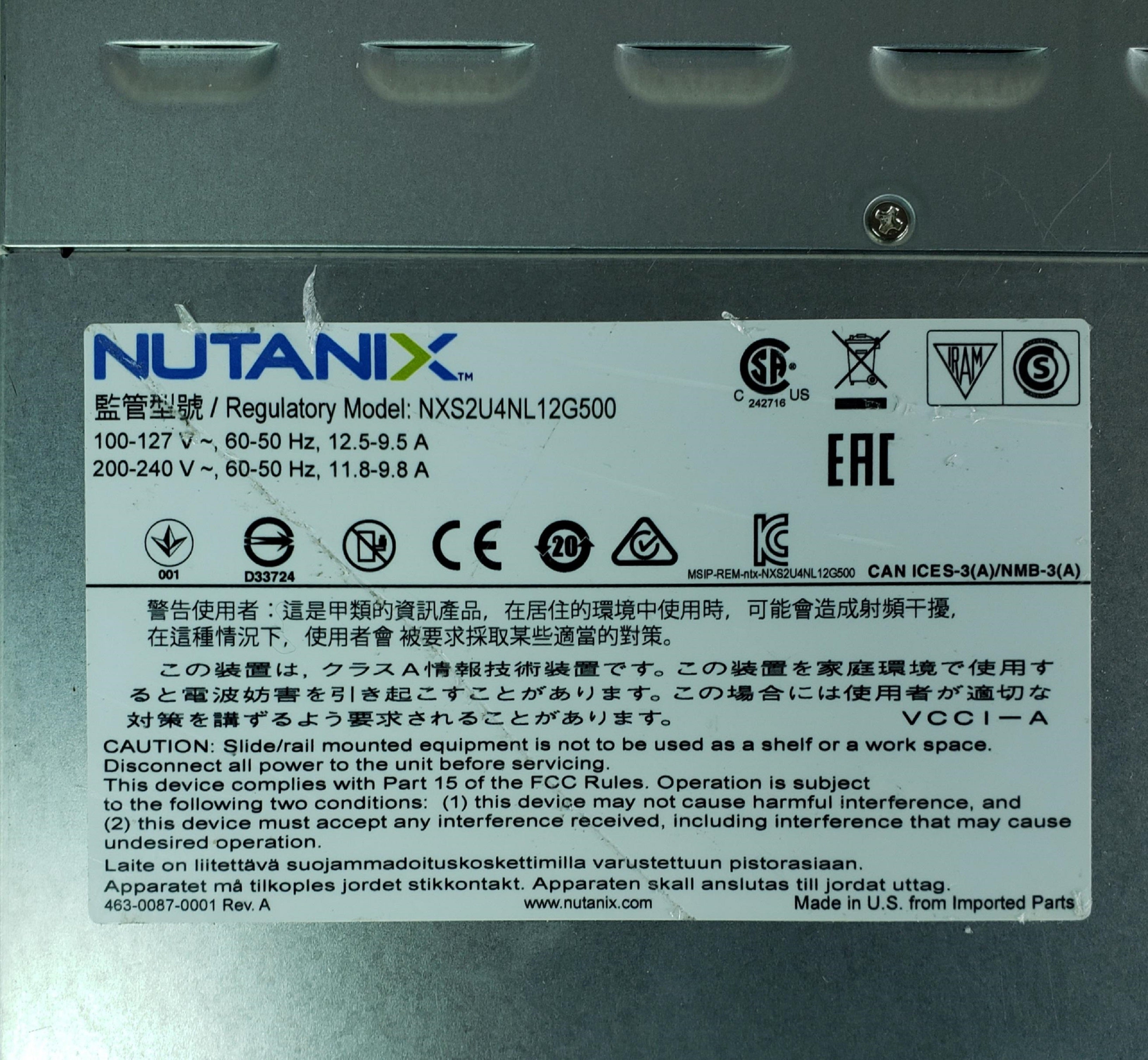 Nutanix NX-1465-G5-2640v4 2U 12x 3.5” Server - 4x X10DRT Nodes E5-2640v4 128GB