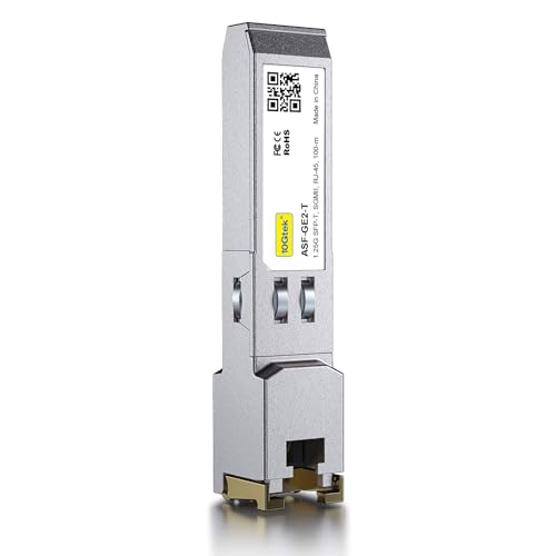 10GTEK 1.25G SFP-T, 1000BASE-T Copper SFP, SFP to RJ45 SFP Module Transceiver for Cisco SFP-GE-T, Meraki, Fortinet, Ubiquiti UniFi UF-RJ45-1G, D-Link, Supermicro, Netgear, TP-Link and More|B00U77IJ2M