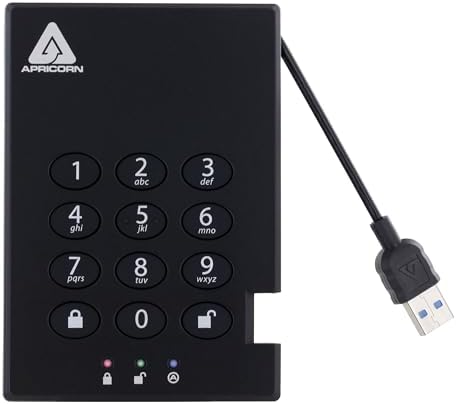 Apricorn 500GB Aegis Padlock USB 3.0 256-bit AES XTS Hardware Encrypted Portable External Hard Drive (A25-3PL256-500)|B007JGB0BQ