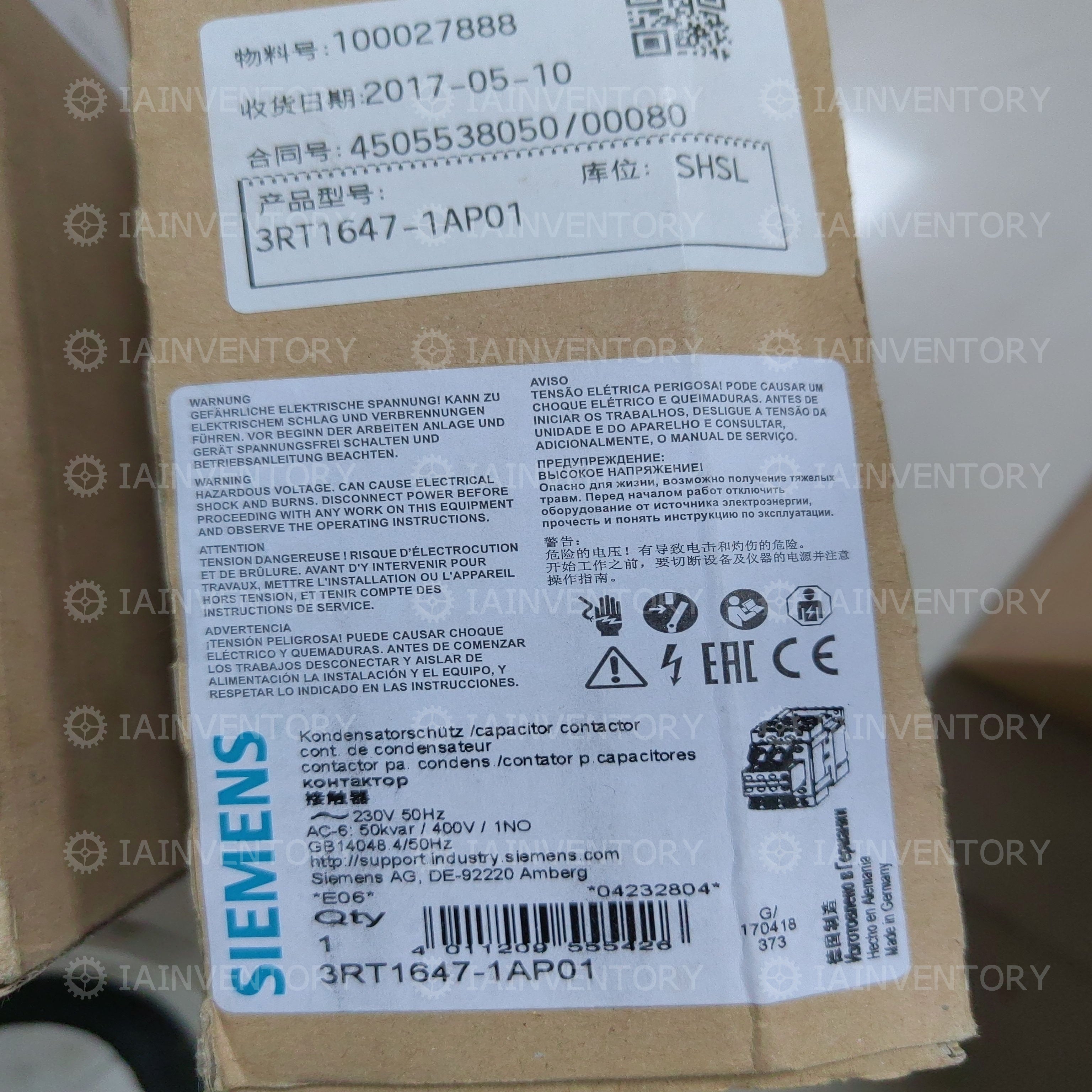 SIEMENS 3RT1647-1AP01 Capacitor Contactor