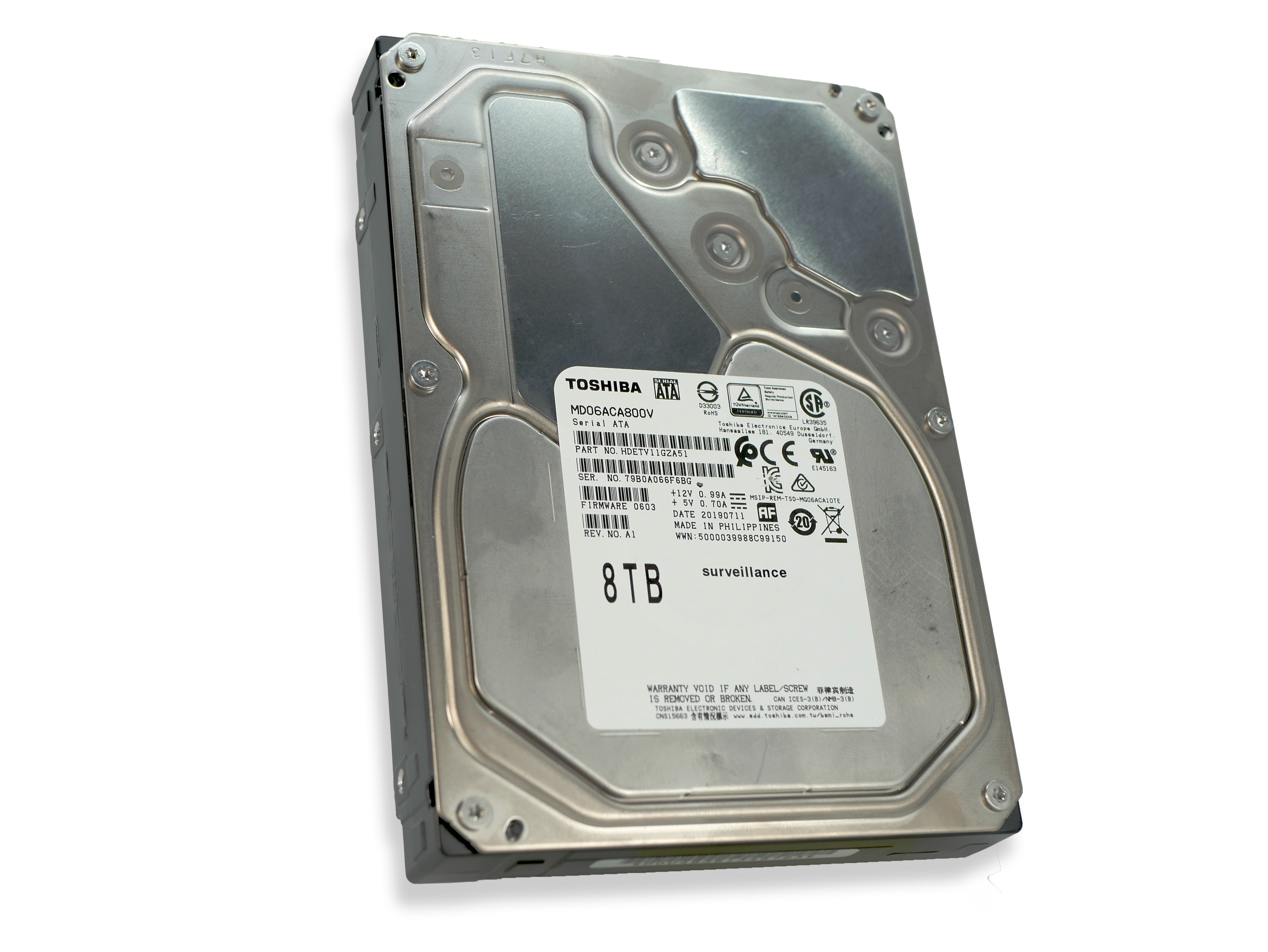Toshiba MD06 MD06ACA800V 8TB 7.2K RPM SATA 6Gb/s 512e 3.5in Refurbished HDD