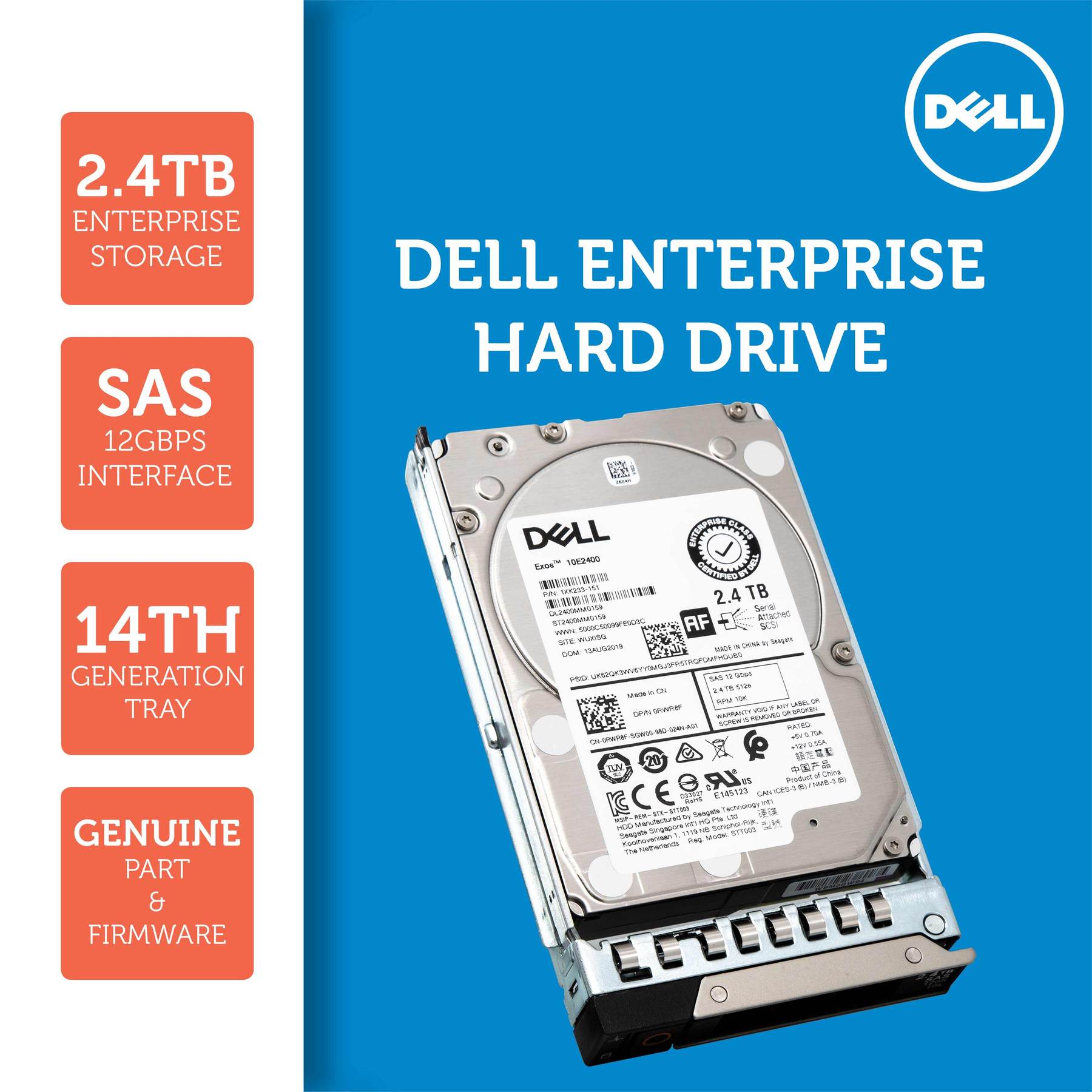 Dell G14 0RWR8F 2.4TB 10K RPM SAS 12Gb/s 512e 2.5" Hard Drive