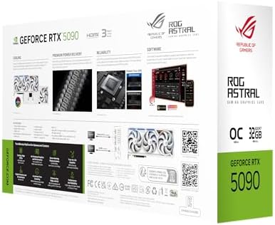ASUS ROG Astral GeForce RTX 5090 White OC Edition Gaming Graphics Card (PCIe 5.0, 32GB GDDR7, HDMI/DP 2.1, 3.8-slot, 4fan design, Axial-tech fans, patented vapor chamber, Phase-change GPU thermal pad