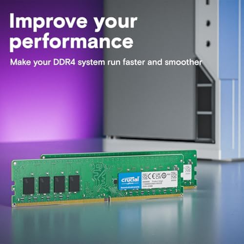 Crucial 32GB DDR4 RAM, 3200MHz (PC4-25600 CL22 Desktop Memory, UDIMM 288-Pin, Downclockable to 2933/2666MHz, Compatible with Intel and AMD Ryzen - CT16G4DFRA32A