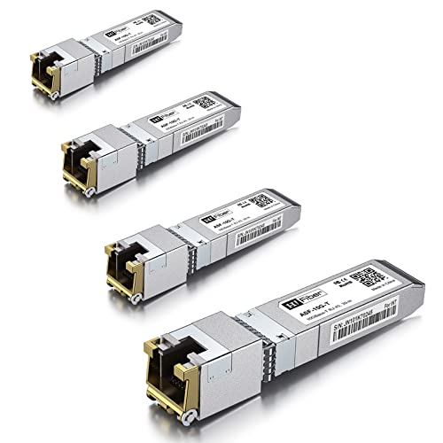 H!Fiber.com 4 Pack 10Gb SFP+ RJ45 Module, 10Gbase-T Ethernet SFP+ Copper Transceiver Support 10G/5G/2.5G/1.25G, Compatible with Cisco SFP-10G-T-S, Ubiquiti UF-RJ45-10G, UniFi, TP-Link, MikroTik, 30m|B0DN6TBR6L