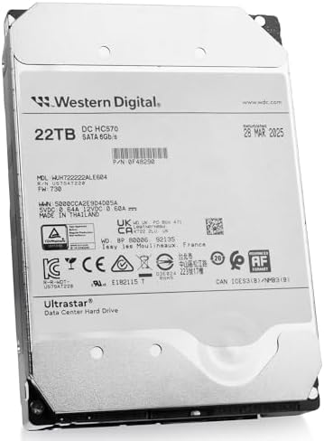 Western Digital Ultrastar DC HC570 WUH722222ALE604 0F48290 22TB 7.2K RPM SATA 6Gb/s 512e 3.5in Enterprise Hard Drive (Renewed