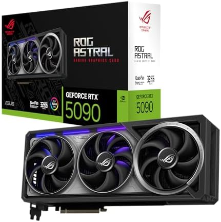 ASUS ROG Astral GeForce RTX™ 5090 OC Edition Gaming Graphics Card (PCIe® 5.0, 32GB GDDR7, HDMI®/DP 2.1, 3.8-Slot, 4-Fan Design, Axial-tech Fans, Patented Vapor Chamber, Phase-Change GPU Thermal pad