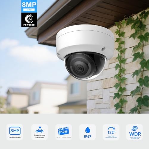 DS-2CD2183G2-I 4K 8MP AcuSense Vandal Fixed Dome POE IP Camera Outdoor, 2.8mm Wide Angle, 3-Axis, WDR, IP67, IK10|B0FND643B6