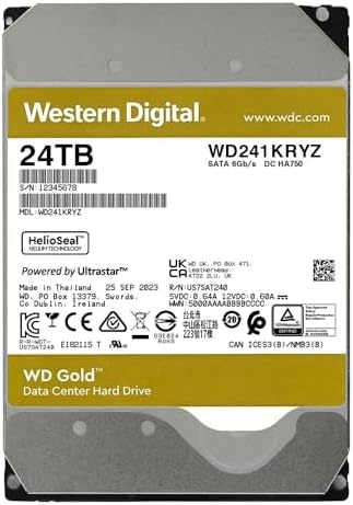 Western Digital 24TB WD Gold Enterprise Class SATA Internal Hard Drive HDD - 7200 RPM, SATA 6 Gb/s, 512 MB Cache, 3.5" - WD241KRYZ|B0CNT1RNZ8