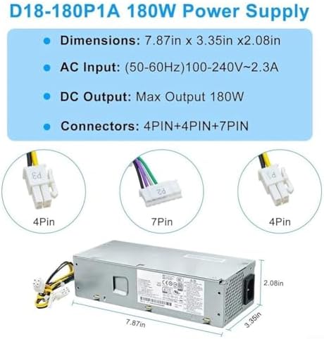 HanOaki Power Supply Unit 180W for HP 280 G3 400 for G5 SFF PA-1181-3HB L08404-002 with 4+4+7 Pin Connector, Metal Housing, Low-Noise Fan, Overvoltage and Overcurrent Protection|B0G71HB5DB