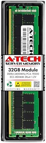 A-Tech 64GB Kit (2x32GB DDR4 2666MHz PC4-21300 ECC RDIMM 2Rx4 Dual Rank 1.2V ECC Registered DIMM 288-Pin Server & Workstation RAM Memory Upgrade Modules (A-Tech Enterprise Series