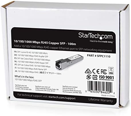 StarTech.com Cisco SFP-GE-T Compatible - Gigabit SFP - 10/100/1000 Mbps - RJ45 Port - 1000Base-T - Copper SFP - GBIC Module|B007UR0CZE