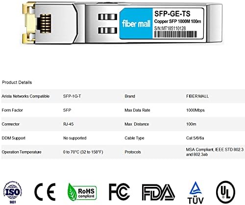 SFP to RJ45 for Dell Force10 GP-SFP2-1T Dell SFP-1G-T 310-7225 407-BBOS 1000BASE-T Mini GBIC SFP Copper RJ-45 100m Transceiver Module|B0899P9J5L