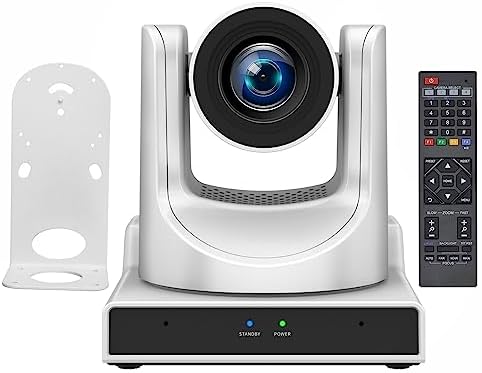 SMTAV PTZ Camera,30X AI Tracking with Zoom Camera with HDMI/SDI/USB3.0/IP Streaming Outputs for Meeting, Church, Events, Teaching(30X Optics Zoom, White