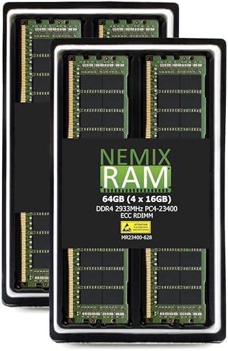 NEMIX RAM 128GB (4X32GB DDR4 2933MHZ PC4-23400 2Rx4 1.2V CL21 288-PIN ECC RDIMM KIT Registered Server Memory Compatible with Dell PowerEdge R740xd Rack Server