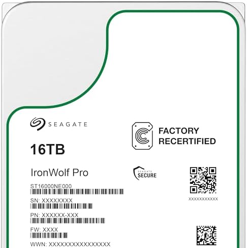 Seagate (Recertified IronWolf Pro 16TB NAS Internal Hard Drive HDD – CMR 3.5 Inch SATA 6Gb/s 7200 RPM 256MB Cache for RAID Network Attached Storage (ST16000NE000