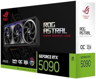 ASUS ROG Astral GeForce RTX™ 5090 OC Edition Gaming Graphics Card (PCIe® 5.0, 32GB GDDR7, HDMI®/DP 2.1, 3.8-Slot, 4-Fan Design, Axial-tech Fans, Patented Vapor Chamber, Phase-Change GPU Thermal pad