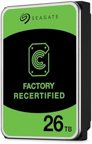Seagate (Recertified Exos 26TB Internal Hard Drive HDD - 3.5 in CMR SATA 6Gb/s, 7200 RPM, 512MB Cache, 2.5M MTBF (ST26000NM000C) , Renewed|B0DTSG1MT1