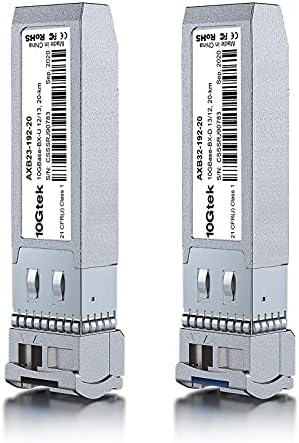 10Gtek 10GBase-LR SFP+ Transceiver, 10G 1310nm SMF SingleMode Fiber Optic Module, 10km, for Cisco SFP-10G-LR, Meraki MA-SFP-10GB-LR, Ubiquiti UniFi UF-SM-10G, Fortinet, Mikrotik, Netgear, Pack of 2|B08BP4M8LV