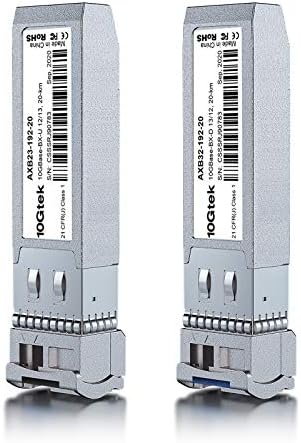 10Gtek 10GBase-LR SFP+ Transceiver, 10G 1310nm SMF SingleMode Fiber Optic Module, 10km, for Cisco SFP-10G-LR, Meraki MA-SFP-10GB-LR, Ubiquiti UniFi UF-SM-10G, Fortinet, Mikrotik, Netgear, Pack of 2|B08BP4M8LV