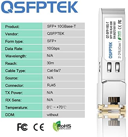 10GBASE-T SFP+ to RJ45 Transceiver, 10G Ethernet Copper Module, Optical SFP RJ 45 10Gb T Mini-GBIC Compatible with Cisco SFP-10G-T-S, Ubiquiti UF-RJ45-10G, Mikrotik, Supermicro, Fortinet, up to 30m|B07QXNQTXG