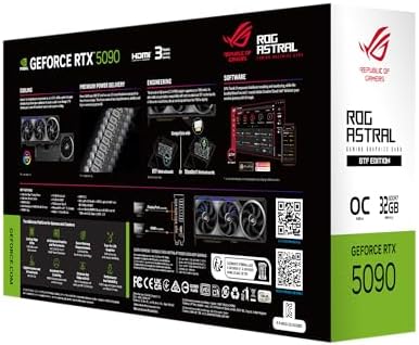 ASUS ROG Astral GeForce RTX™ 5090 OC Edition Gaming Graphics Card (PCIe® 5.0, 32GB GDDR7, HDMI®/DP 2.1, 3.8-Slot, 4-Fan Design, Axial-tech Fans, Patented Vapor Chamber, Phase-Change GPU Thermal pad