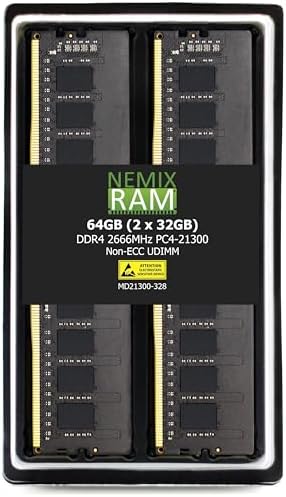NEMIX RAM 64GB (2X32GB DDR4 2666MHZ PC4-21300 2Rx8 1.2V CL19 288-PIN ECC Unbuffered UDIMM Memory KIT Compatible with Dell Precision 3930 Rack Workstation
