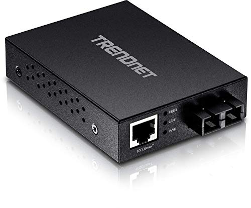 TRENDnet Intelligent 1000Base-T to 1000Base-SX Multi-Mode SC Fiber Media Converter, Up to 550M (1800 ft, Fiber to Ethernet Converter, 2Gbps Switching Capacity, Lifetime Protection, Black, TFC-1000MSC