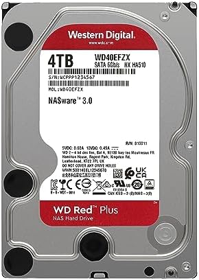 Western Digital 4TB WD Red Plus NAS Internal Hard Drive HDD - 5400 RPM, SATA 6 Gb/s, CMR, 128 MB Cache, 3.5" -WD40EFZX|B08VH8C3WZ