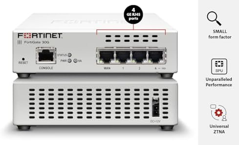 Fortinet FortiGate-30G Firewall for Small Offices with 4 Gigabit Ethernet RJ45 Ports (FG-30G)|B0DJBJMCWF