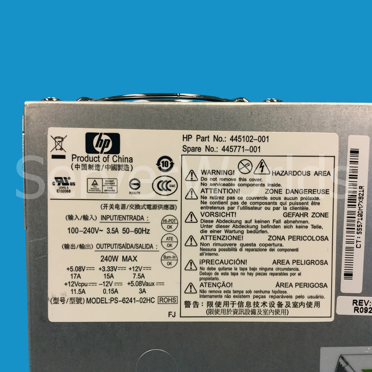 HP 445771-001 RP5700 240W Power Supply 445771-002, 445102-001