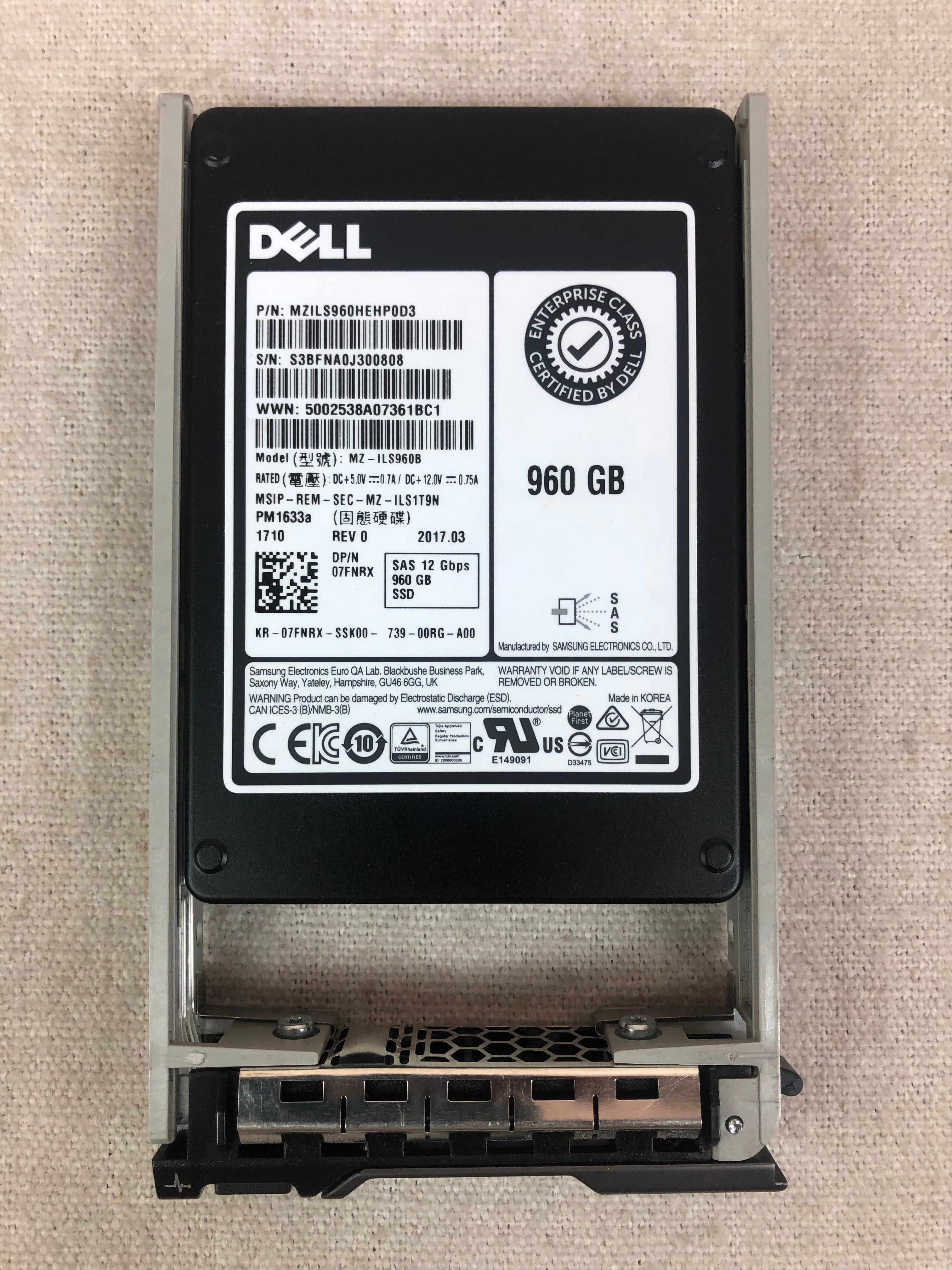 Dell 7FNRX 960GB 12Gb/s 2.5” SAS Read Intensive SSD Samsung PM1633a MZ-ILS960B