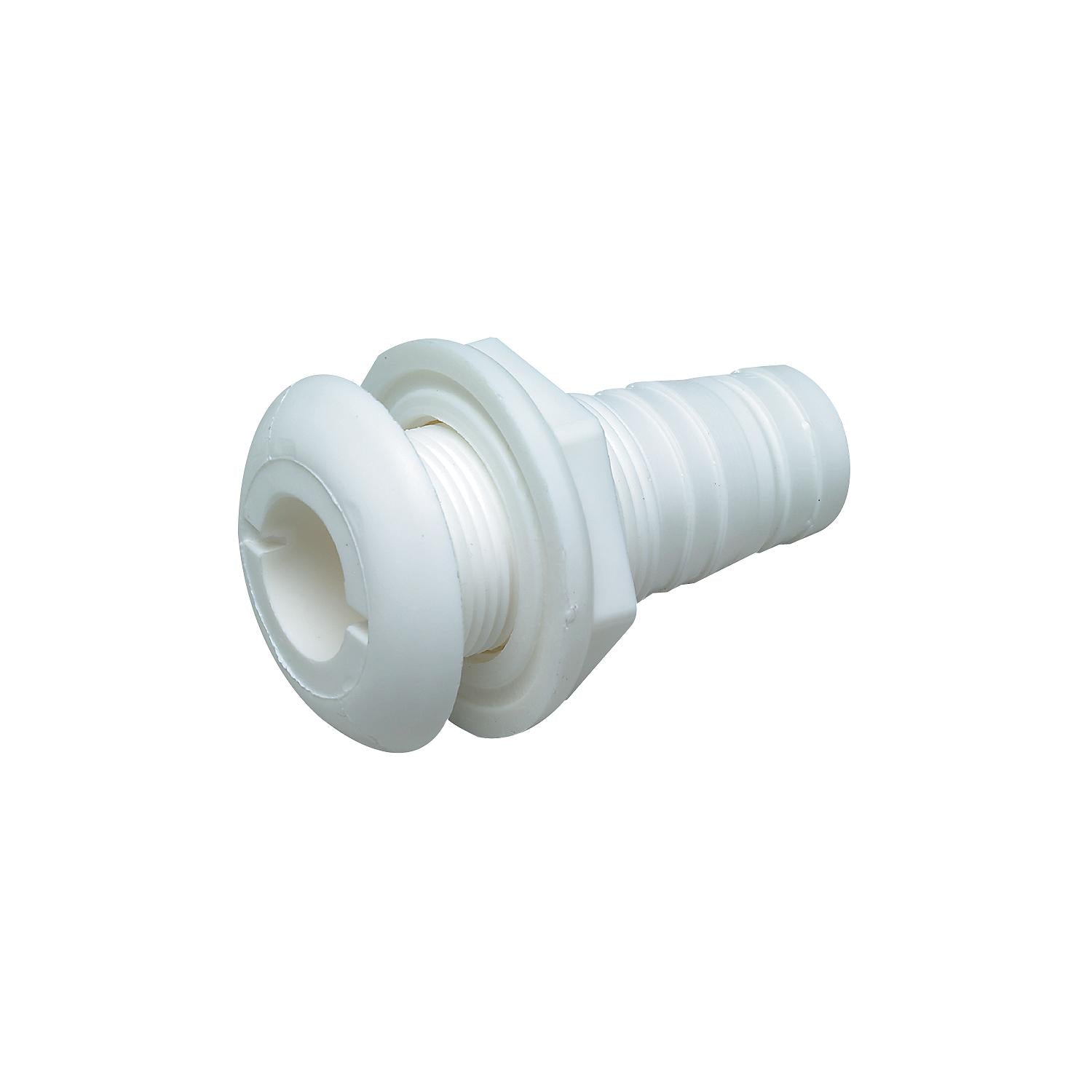 Seachoice 50-18091 Thru-Hull Connector w/ Broad Flange, White Finish, 1.125 In.